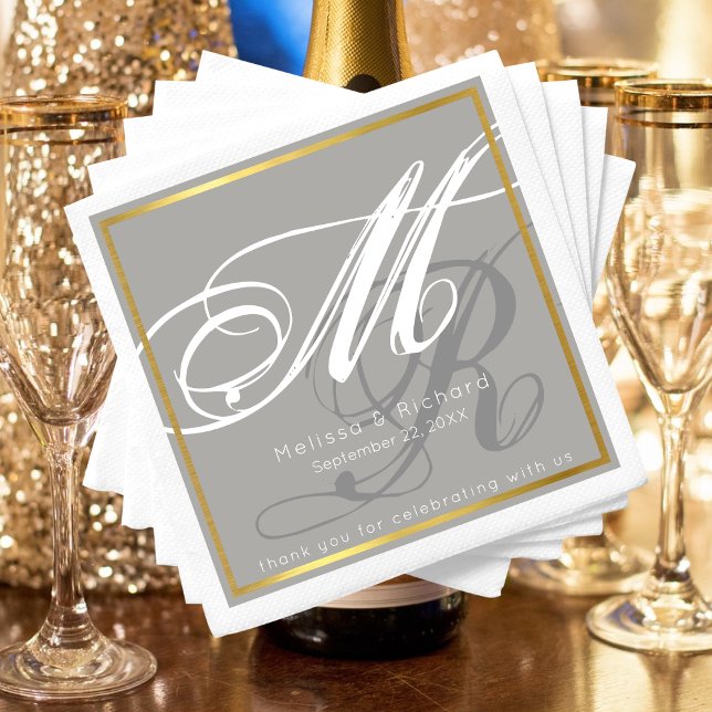 chic monogrammed grayish wedding reception party napkin (Creator Uploaded)