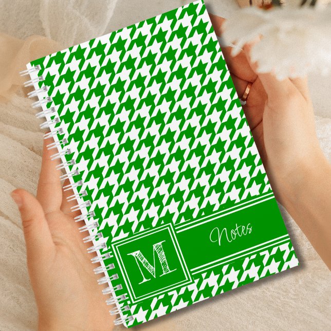 Chic Monogrammed Green Houndstooth Bullet Notebook (Creator Uploaded)