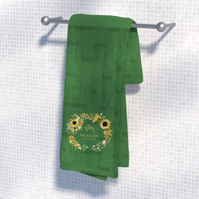 Chic monogrammed initial modern farmhouse green bath towel set (Creator Uploaded)