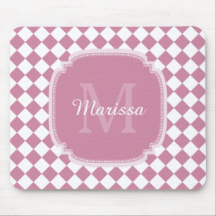 Chic Monogrammed Name Rose Pink Checked Mouse Mat