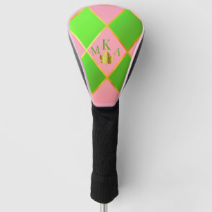 Chic Monogrammed Pink & Green Argyle Golf Head Cover