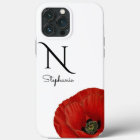 Chic Monogrammed Red Poppy on White Case-Mate