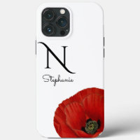 Chic Monogrammed Red Poppy on White Case-Mate