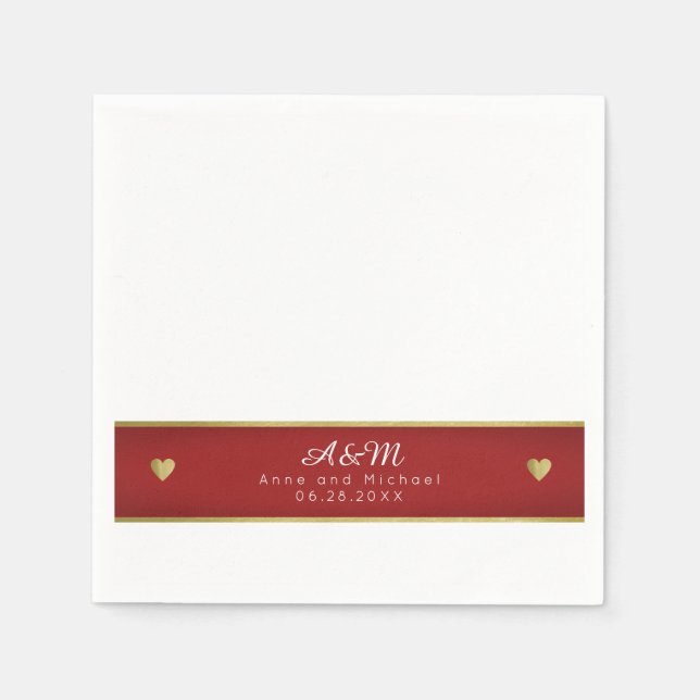 Chic Monogrammed red stripe on white wedding Napkin (Front)