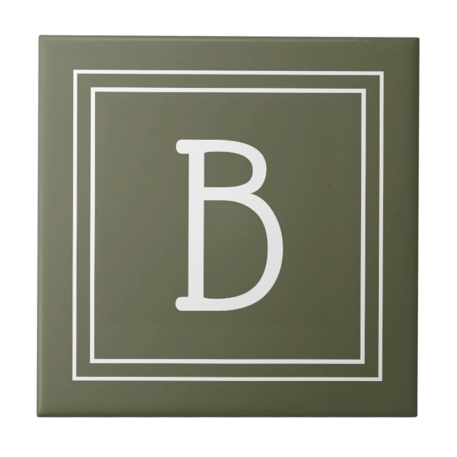 Chic Monogrammed Rustic Green & White Initial Tile (Front)