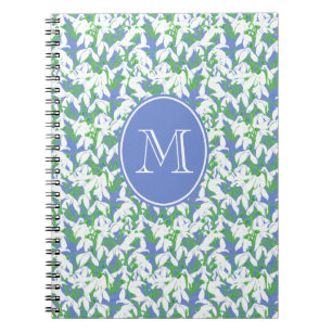 Chic Monogrammed Snowdrop Pattern on Powder Blue Notebook