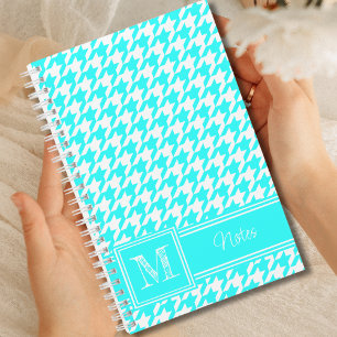 Chic Monogrammed Turquoise Houndstooth Bullet Notebook