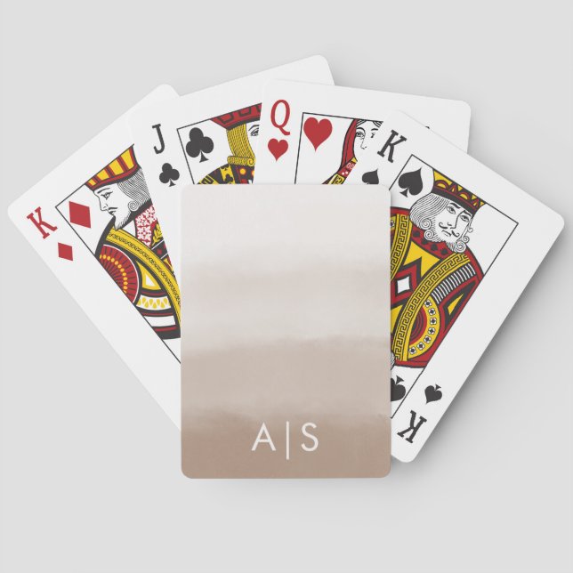 Chic Monogrammed Watercolor Mushroom Brown Ombre Playing Cards (Back)