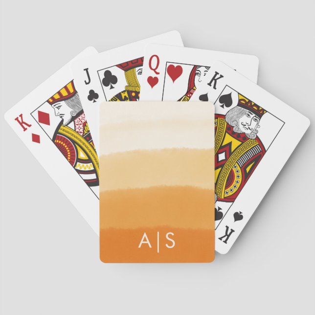 Chic Monogrammed Watercolor Pumpkin Orange Ombre Playing Cards (Back)