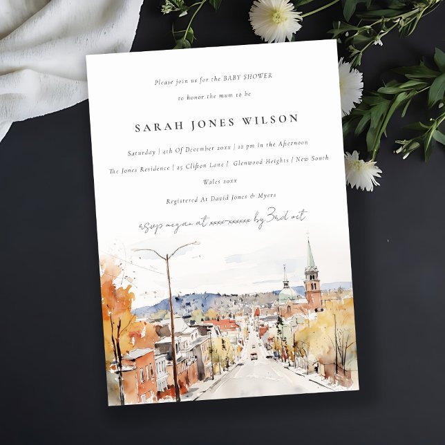 Chic Montpelier City Scape Vermont Baby Shower Invitation (Creator Uploaded)