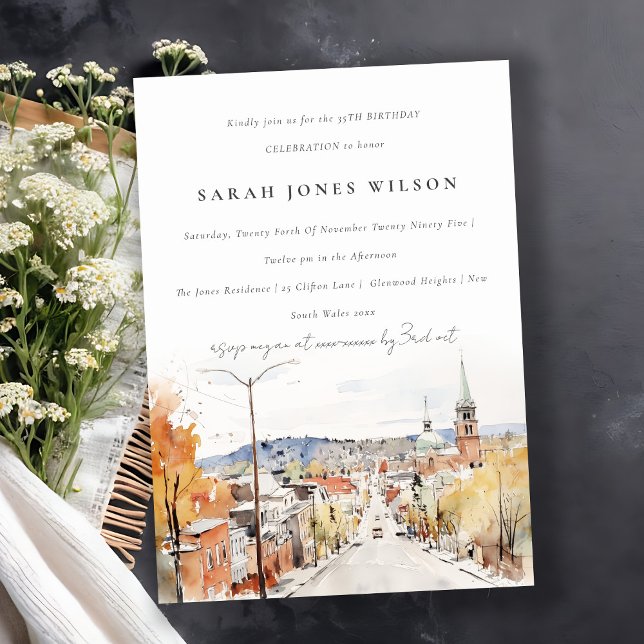 Chic Montpelier City Scape Vermont Birthday Invitation (Creator Uploaded)