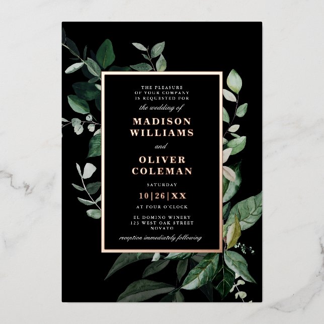 Chic Moody Botanical Frame Wedding REAL (Front)