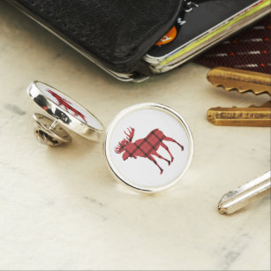 Chic Moose Red and Black Plaid Tartan Pattern Lapel Pin