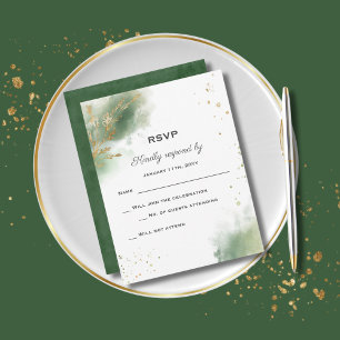 Chic Moss Green Gold Wedding RSVP Card