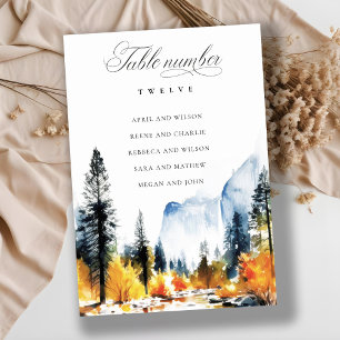 Chic Mountain Fall Landscape Wedding Seating Chart Table Number