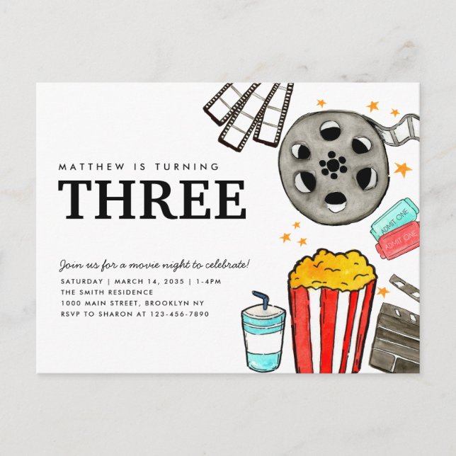 Chic Movie Night Cinema Watch Party Kids Birthday Postcard (Front)