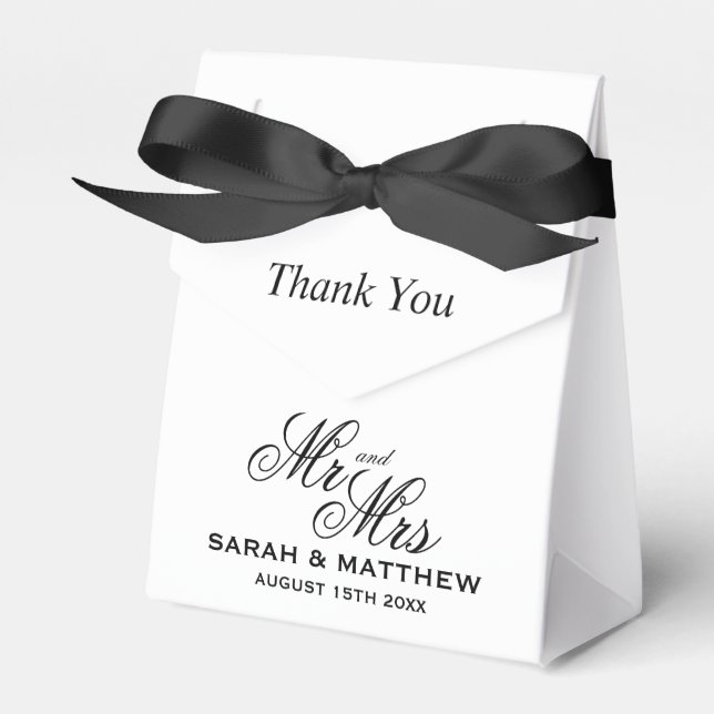 Chic Mr and Mrs black tie gala wedding party Favour Box (Front Side)