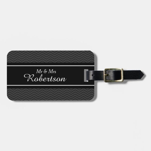 Chic mr and mrs personalised travel luggage tag (Front Horizontal)