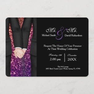 Chic Mr. & Mr. Tuxedo Couple Wedding Celebration Invitation