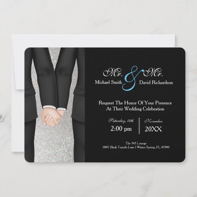 Chic Mr. & Mr. Tuxedo Couple Wedding Celebration Invitation (Front)