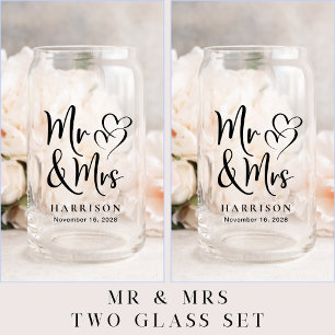Chic Mr Mrs Bride Groom Wedding Can Glass
