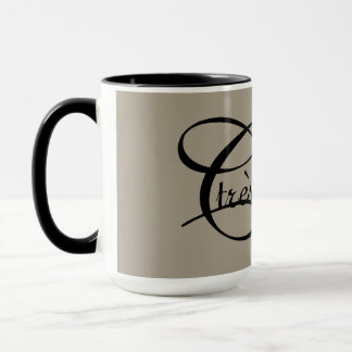 CHIC MUG_"tres Chic" BLACK TEXT ON KHAKI Mug