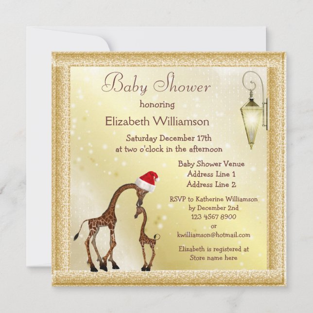 Chic Mum & Baby Giraffe Christmas Baby Shower Invitation (Front)