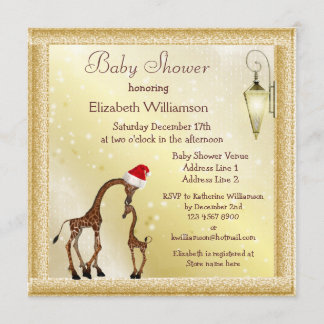 Chic Mum & Baby Giraffe Christmas Baby Shower Invitation