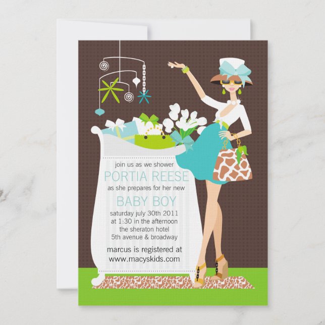 Chic Mum Crib Baby Boy Shower Invitation (Front)