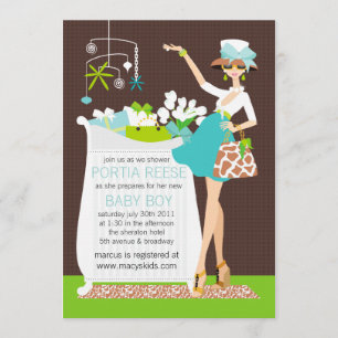 Chic Mum Crib Baby Boy Shower Invitation