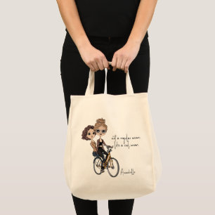 Chic Mum/Daughter on Bicycle Drawing ‘Cool Mum’  Tote Bag