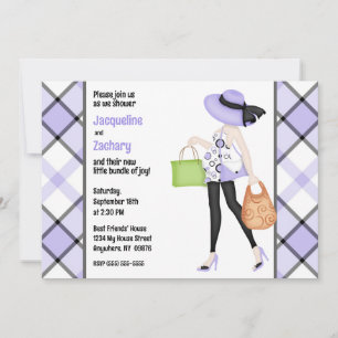 Chic Mum-to-Be Purple Plaid Baby Shower Invitation