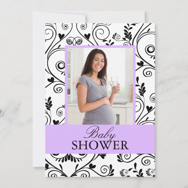 Chic Mummy Photo Purple Baby Shower Invitations (Front)