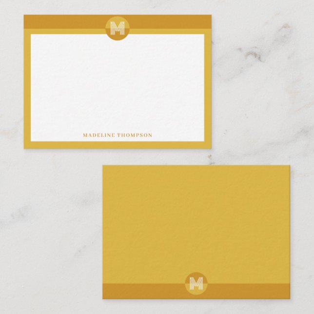 Chic Mustard Yellow Geometric Modern Monogram Card (Front/Back)