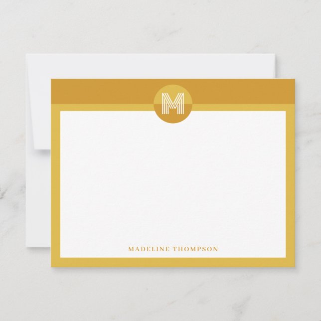 Chic Mustard Yellow Geometric Modern Monogram Card (Front)