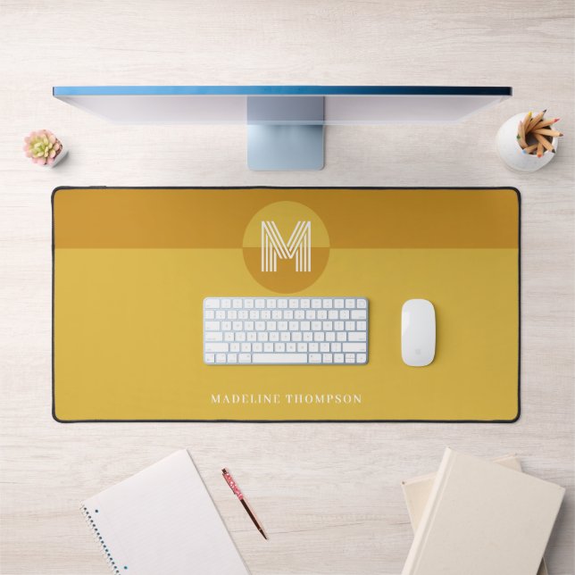 Chic Mustard Yellow Geometric Modern Monogram Desk Mat (Office 1)
