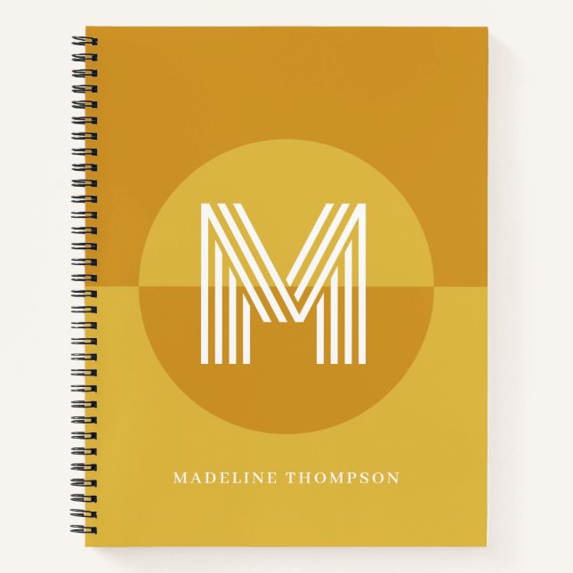 Chic Mustard Yellow Geometric Modern Monogram Notebook (Front)