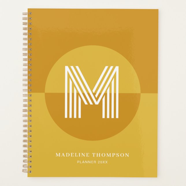 Chic Mustard Yellow Geometric Modern Monogram Planner (Front)