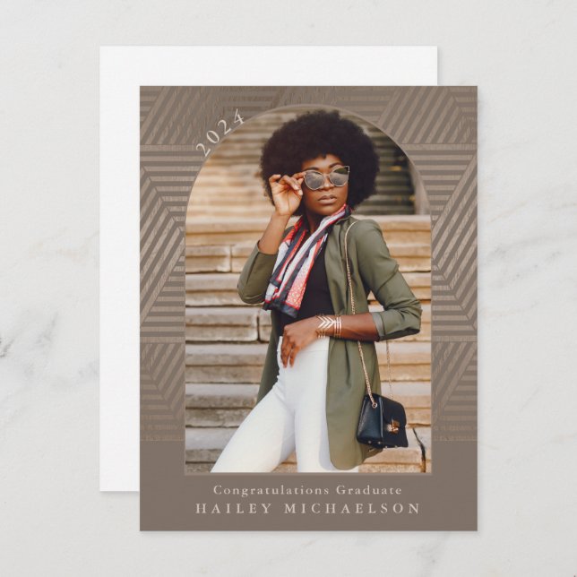 Chic Muted Geometric Print Graduation Announcement Postcard (Front/Back)