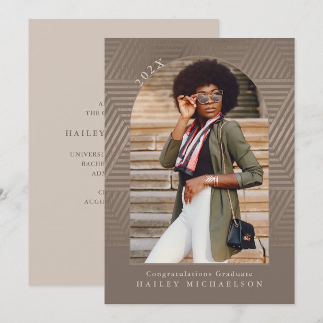 Chic Muted Geometric Print Photo Graduation Invitation (Front/Back)