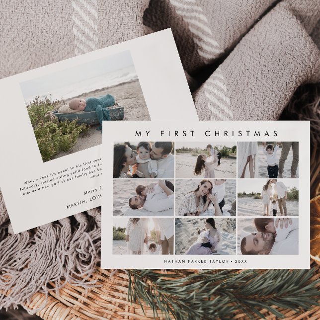 Chic My First Christmas 10 Baby Photo Collage Holiday Card (Creator Uploaded)