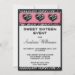 Chic My Heart Zebra Print Pink Birthday Invites