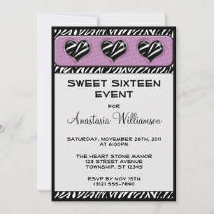 Chic My Heart Zebra Print Purple Birthday Invites