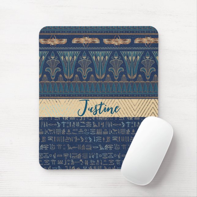 Chic Mysterious Egyptian Lotus Scarab Hieroglyphs Mouse Mat (With Mouse)