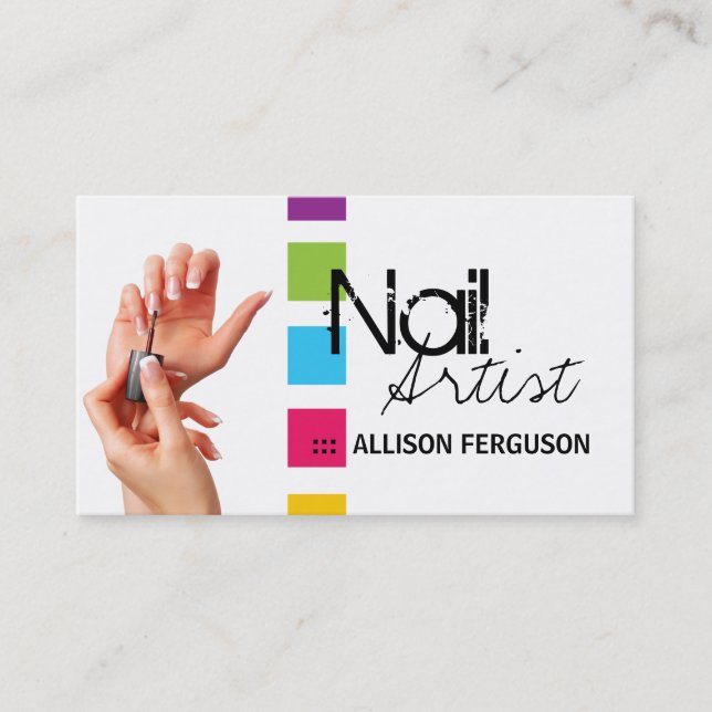 Chic Nail Artist Business Card Template (Front)