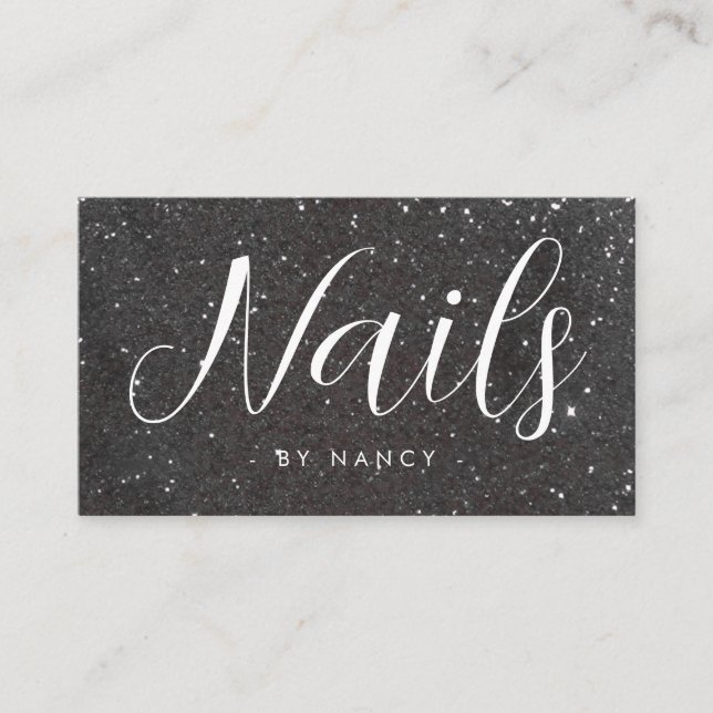 Chic Nails Typography Black Glitter  Business Card (Front)
