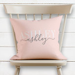 Chic Name Monogram Blush Pink Gray Elegant Cushion<br><div class="desc">Decorate your home in the latest trendy blush pink and gray colors with this dual name monogram pillow. Thank you so much for supporting our small business, we really appreciate it! We are so happy you love this design as much as we do, and would love to invite you to...</div>