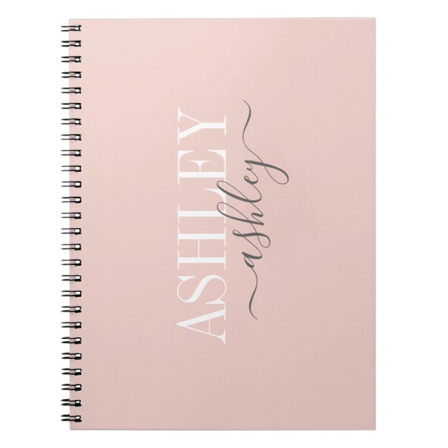 Chic Name Monogram Blush Pink Grey Elegant Notebook (Front)