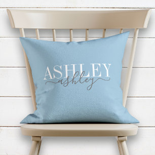 Chic Name Monogram Dusk Blue Grey Elegant Cushion