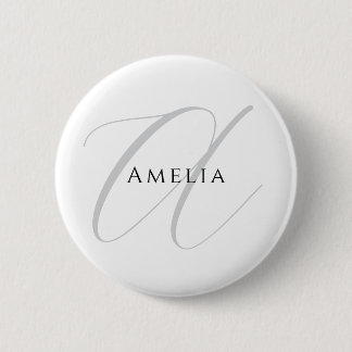 Chic Name Monogram Initial Letter Calligraphy 6 Cm Round Badge